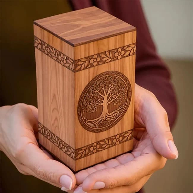 Handmade Wooden Urn for Ashes with Tree