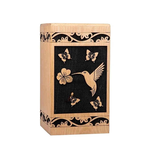 Hummingbird Pattern Engraved Wooden Cremation Urn