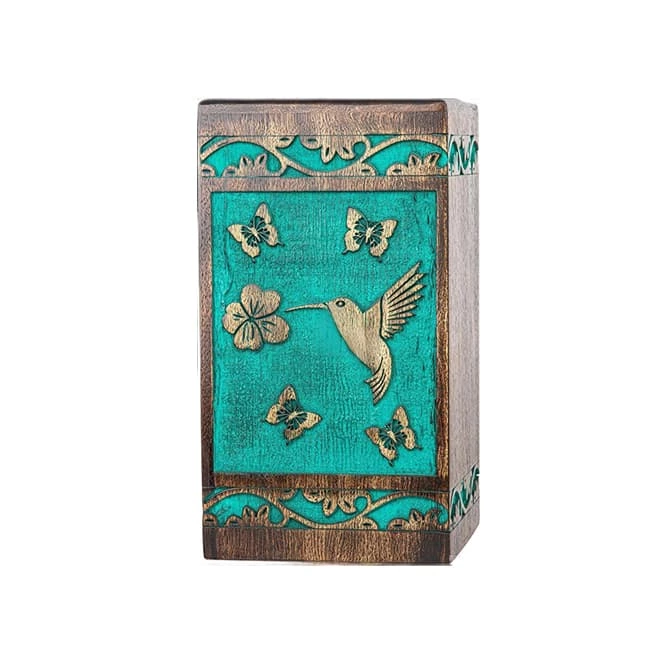 Hummingbird Pattern Engraved Wooden Cremation Urn
