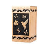 Hummingbird Pattern Engraved Wooden Cremation Urn