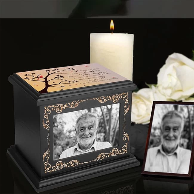 Wooden Cremation Urn with Photo Frame, Memorial Urn for Human Ashes