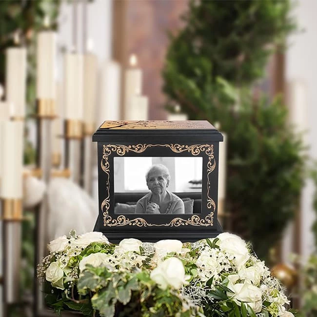 Wooden Cremation Urn with Photo Frame, Memorial Urn for Human Ashes