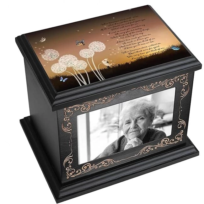 Wooden Cremation Urn with Photo Frame, Memorial Urn for Human Ashes