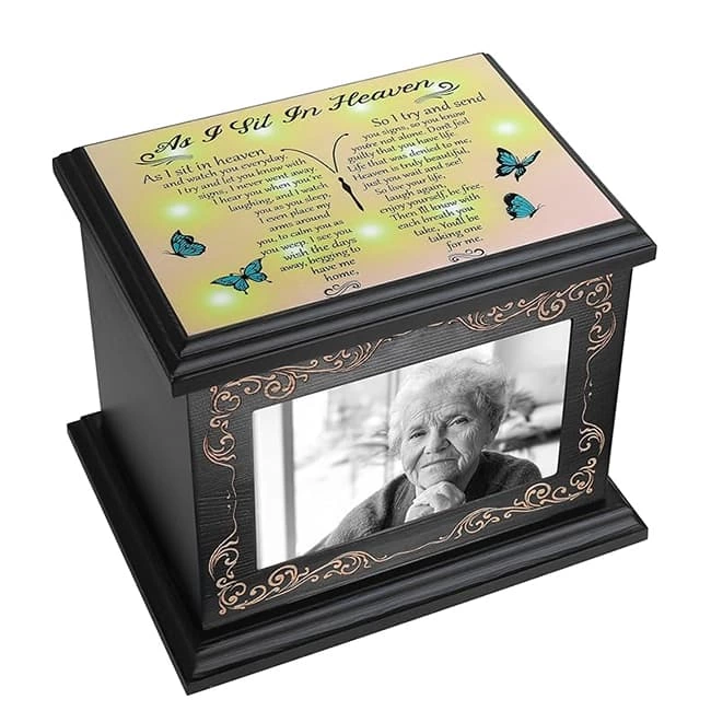 Wooden Cremation Urn with Photo Frame, Memorial Urn for Human Ashes