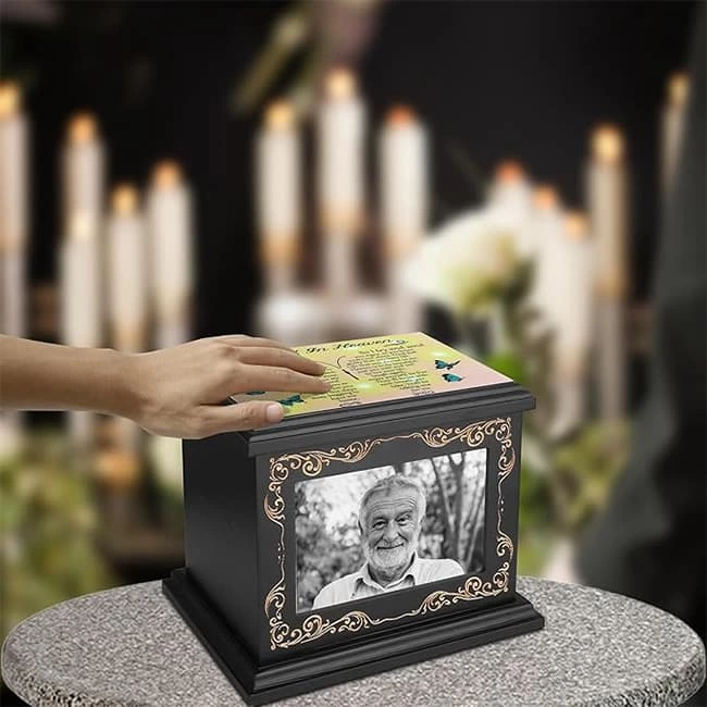 Wooden Cremation Urn with Photo Frame, Memorial Urn for Human Ashes