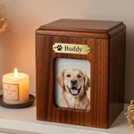 Wooden Pet Urn with Photo Frame and Nameplate Memorial Keepsake Box