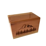 Redwood Wood Cremation Urn with Mountain and Trees