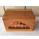 Redwood Wood Cremation Urn with Mountain and Trees