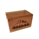 Redwood Wood Cremation Urn with Mountain and Trees