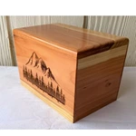 Redwood Wood Cremation Urn with Mountain and Trees