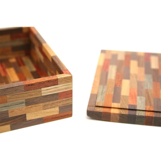 Paulownia Wood Mosaic Design Brown-gray Tone Transition Cremation Urn