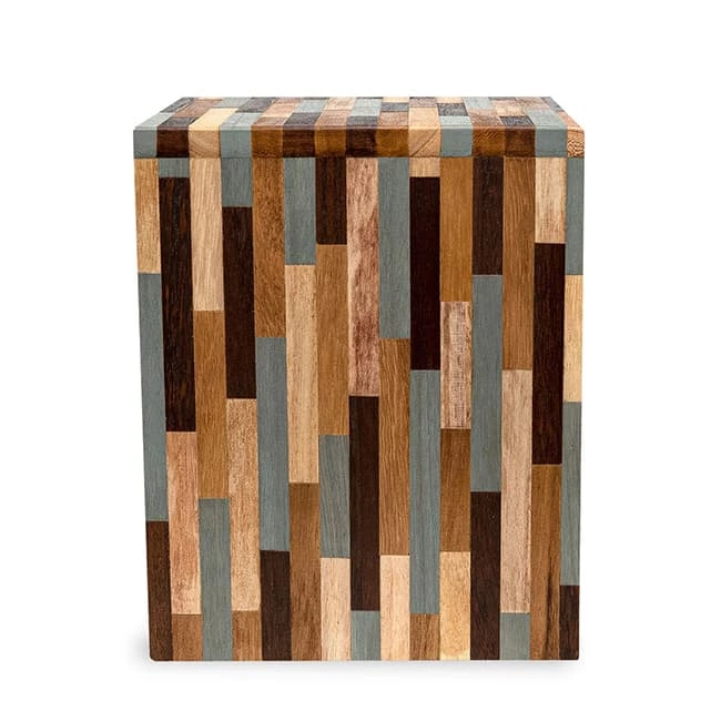 Paulownia Wood Mosaic Design Brown-gray Tone Transition Cremation Urn