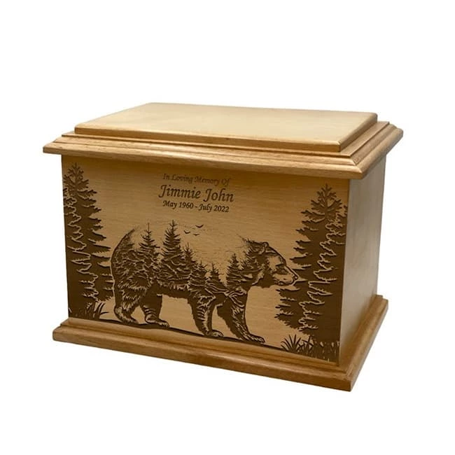 Bear Cremation Wooden Funeral Urn