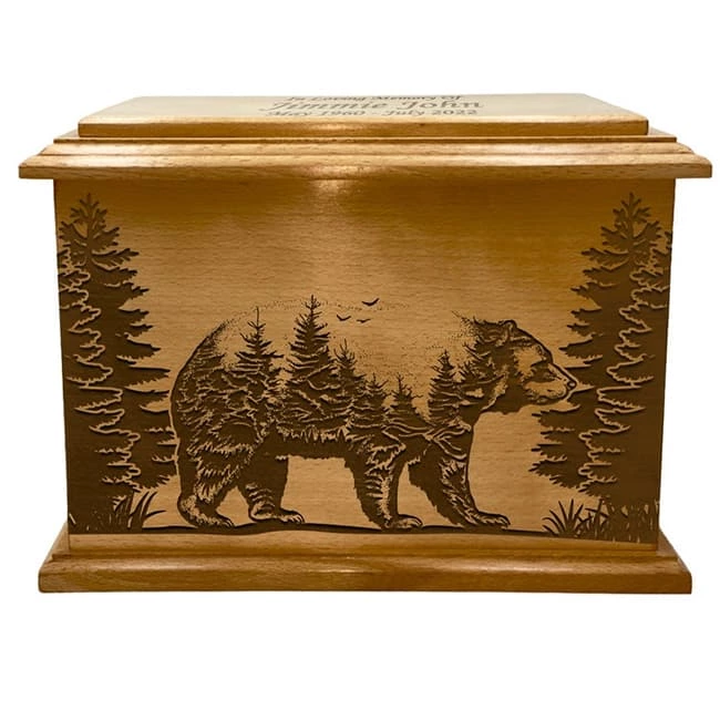 Bear Cremation Wooden Funeral Urn