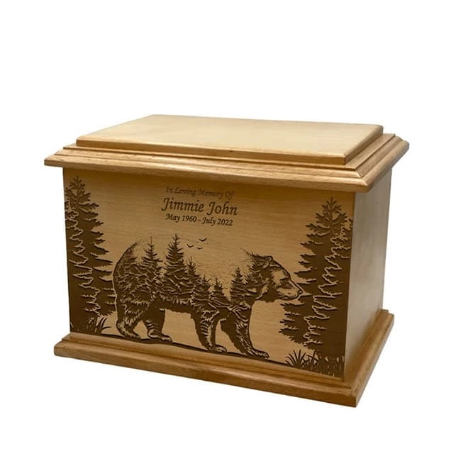 Bear Cremation Wooden Funeral Urn