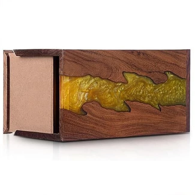 Burial Urns Wood Urn Box and Gold River Epoxy Resin