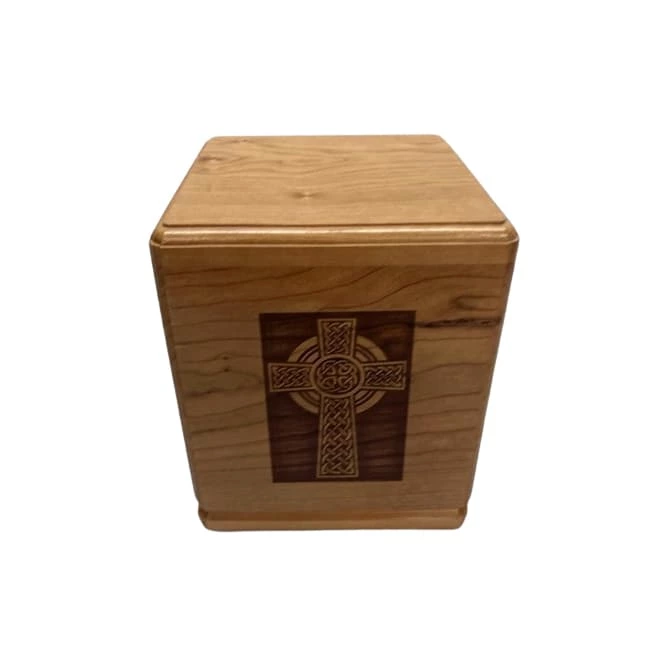 Engraved Celtic Knotwork Cross Wooden Urn Box