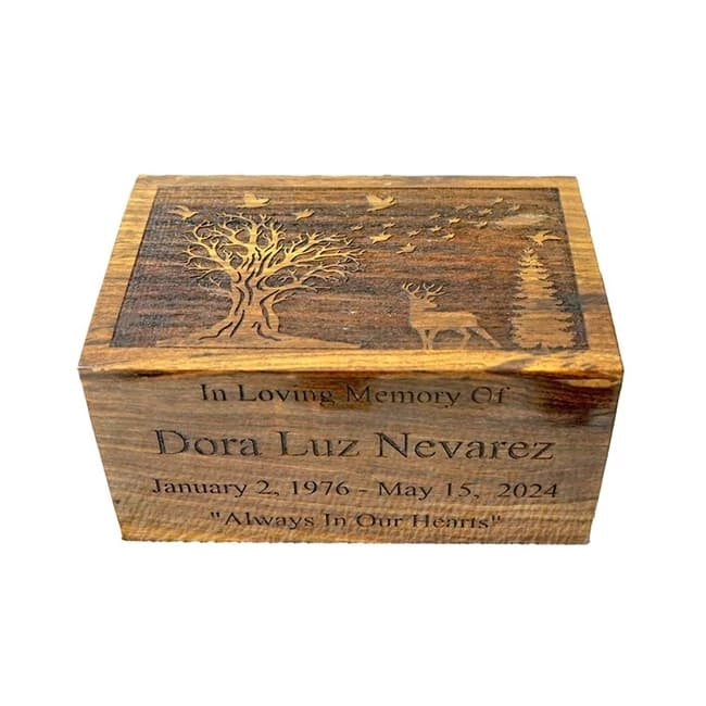 Engraved Theme Tree of Life Pattern Wood Cremation Urn