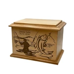 Engraving Fisherman Pattern Cremation Urn Wooden