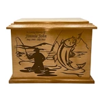Engraving Fisherman Pattern Cremation Urn Wooden