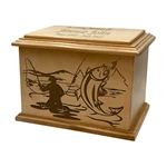 Engraving Fisherman Pattern Cremation Urn Wooden
