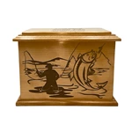 Engraving Fisherman Pattern Cremation Urn Wooden