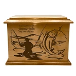 Engraving Fisherman Pattern Cremation Urn Wooden