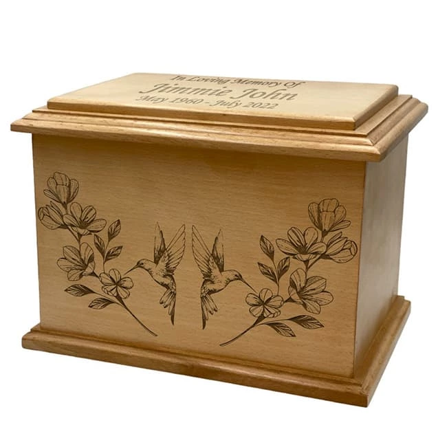 Floral Hummingbird Design Pattern Wooden Funeral Urn Box