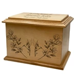 Floral Hummingbird Design Pattern Wooden Funeral Urn Box