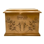 Floral Hummingbird Design Pattern Wooden Funeral Urn Box