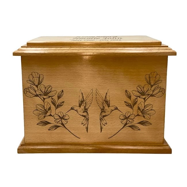 Floral Hummingbird Design Pattern Wooden Funeral Urn Box