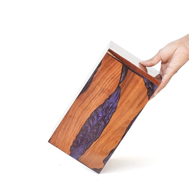 Epoxy Resin Funeral Wood Urn Box with  branch River Pattern