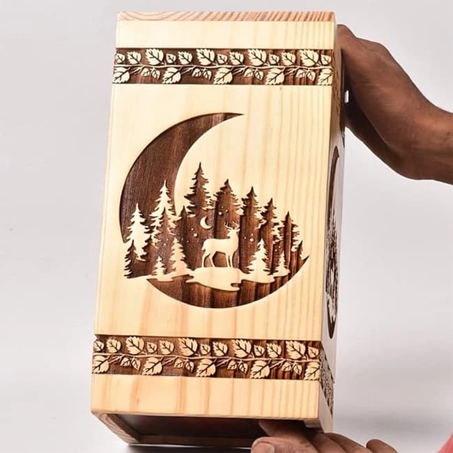 Handcrafted Pinewood Urn with Life of Tree