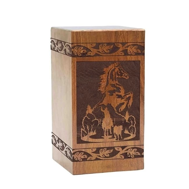 Cowboy Riding Horse Pattern Cremation Urn