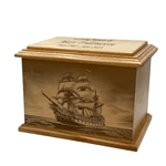 Pirate Ship Drive Ocean Pattern Wooden Funeral Urn