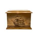 Pirate Ship Drive Ocean Pattern Wooden Funeral Urn