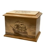 Pirate Ship Drive Ocean Pattern Wooden Funeral Urn