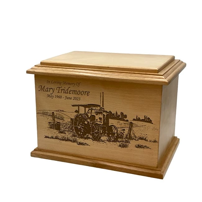 Engraving Wooden Tractor Farm Cremation Urn