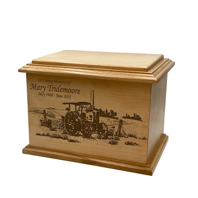 Engraving Wooden Tractor Farm Cremation Urn