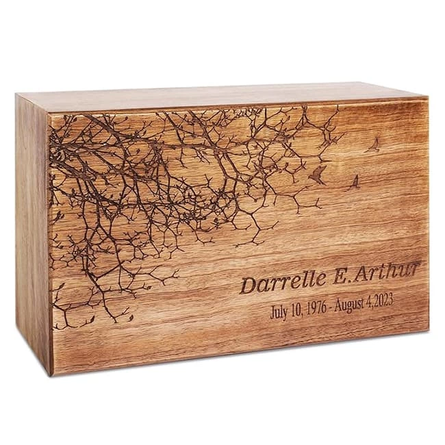Engraved Theme Tree of Life Pattern Wood Cremation Urn