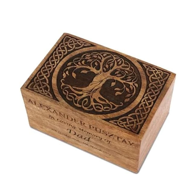 Engraved Theme Tree of Life Pattern Wood Cremation Urn
