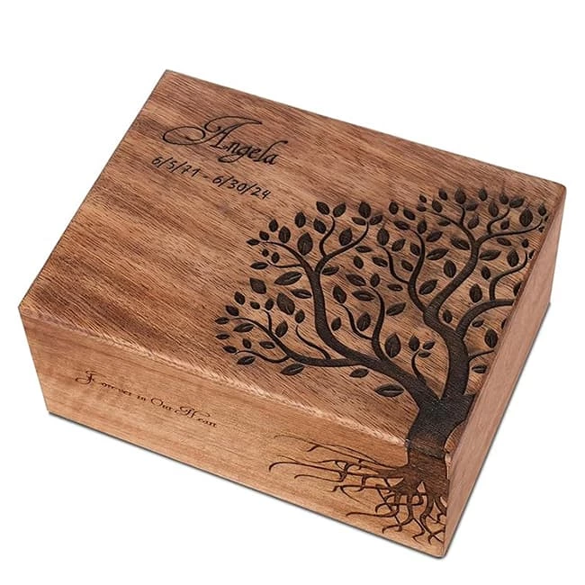 Engraved Theme Tree of Life Pattern Wood Cremation Urn