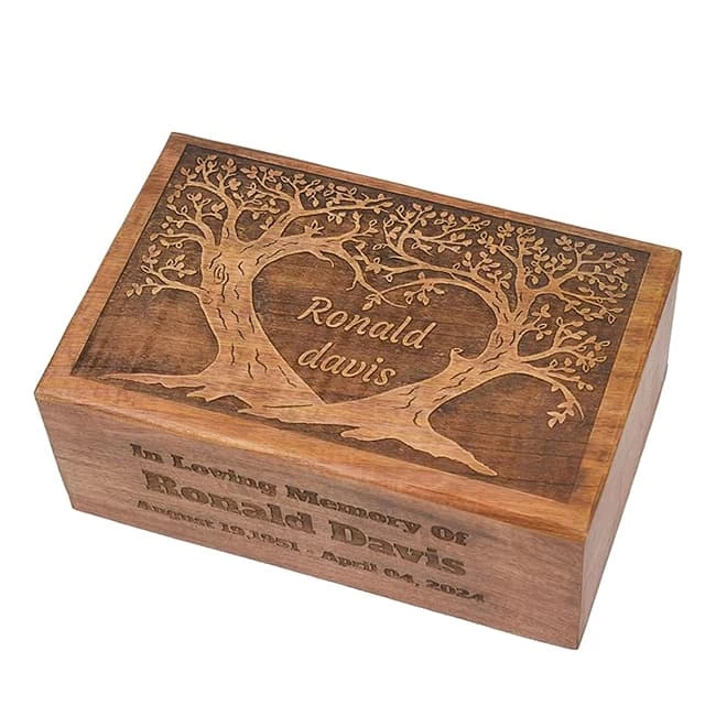 Engraved Theme Tree of Life Pattern Wood Cremation Urn